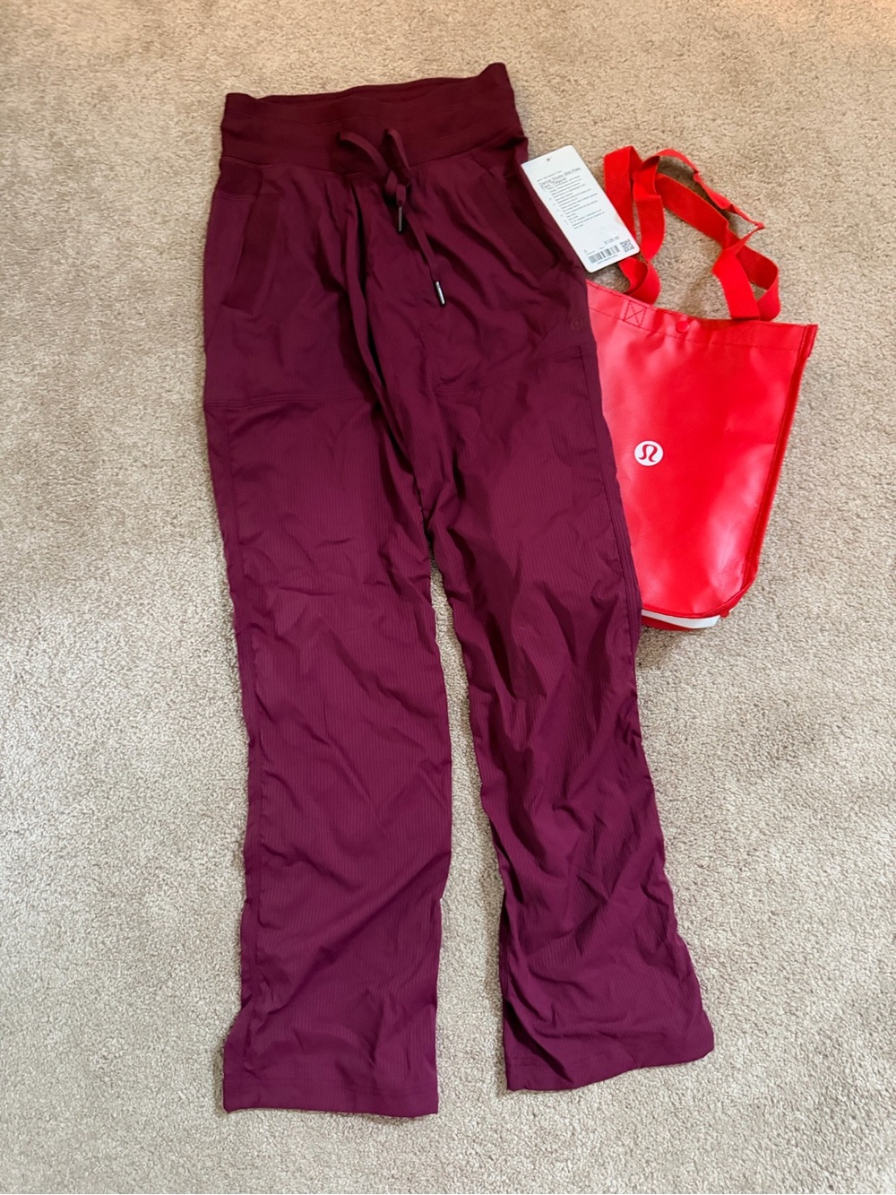 lululemon Dance Studio Mid-Rise Ribbed Drawstring Pants in Burgundy